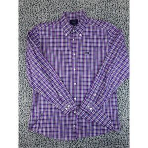 Faconnable Mens Plaid Button Down Shirt Large Purple Green White Long Sleeve L